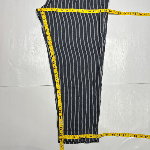 Own It High Waisted Cropped Linen Pants SIZE XL Blue Gray Striped Belted Italy - Picture 4 of 10